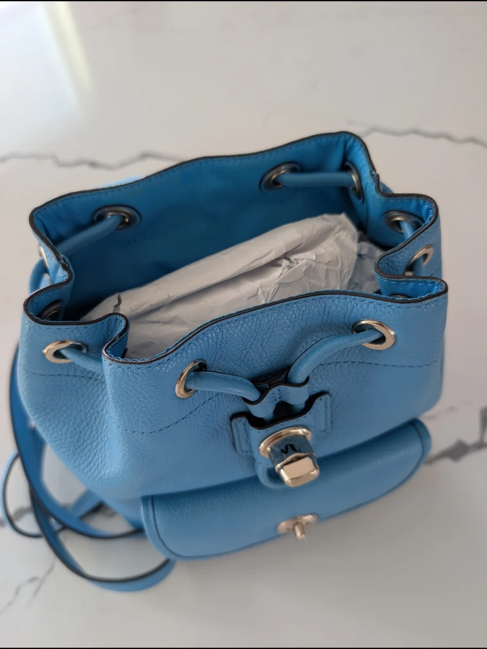 Coach Mini Turnlock Rucksack Light Blue Pebbled Leather Backpack